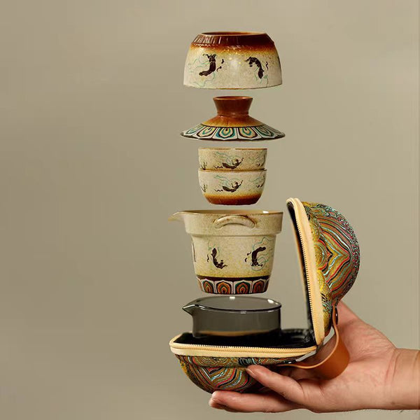 Dunhuang Flying Apsaras Handcrafted Tea Set Travel Kit