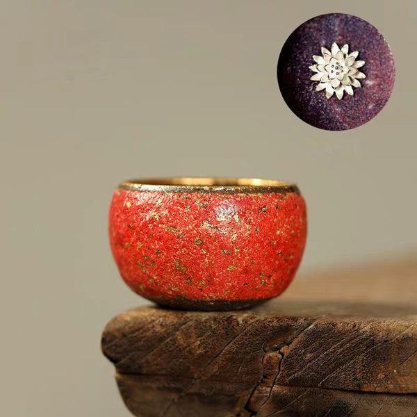 Handcrafted Silver-Inlaid Stoneware: Wood-Fired Cup Series