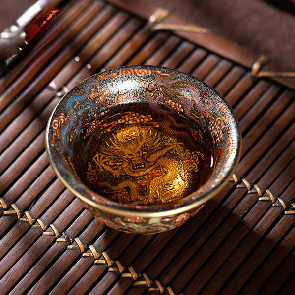 Handcrafted Premium Hand-Painted "Nine Dragons" Enamel and Gold-Inlaid Handcrafted Master's Cup