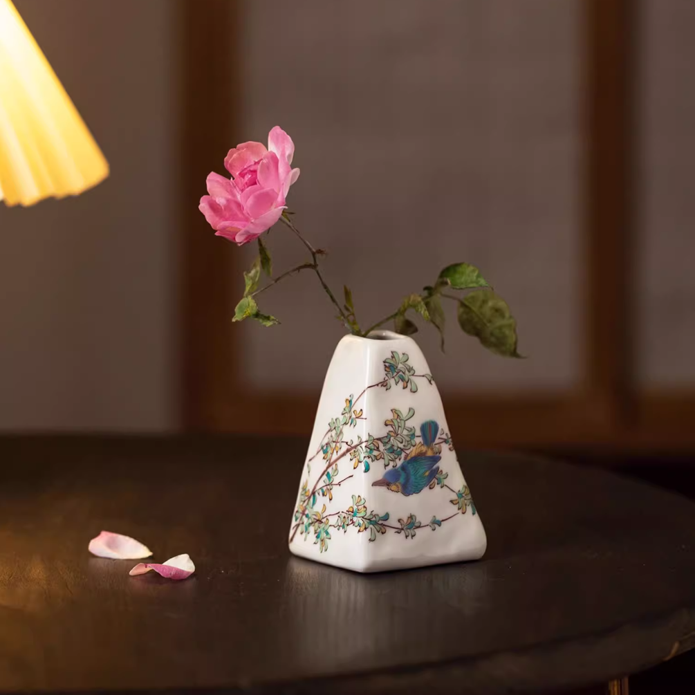 Kutaniyaki Sparrow Floral Vase - Thumbnail 2