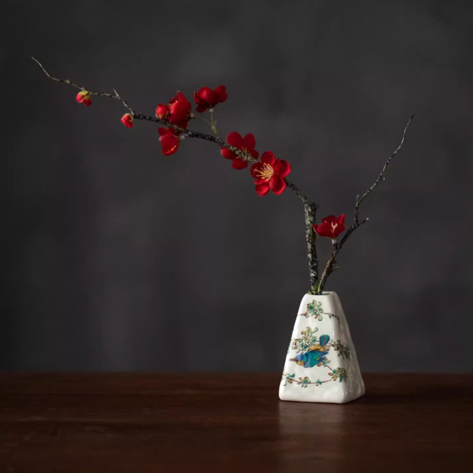 Kutaniyaki Sparrow Floral Vase - Thumbnail 5