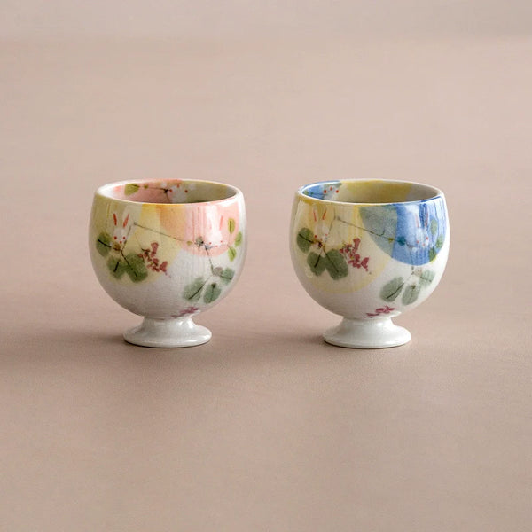Seto Ware Yama no Hana Usagi Handcrafted Sake Couple Cup Set