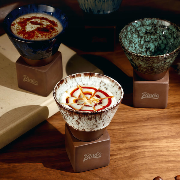Handcrafted Glaze Cone Ceramic Coffee Cup with Stand